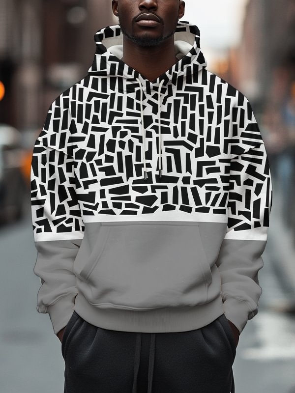 Men's Geometric Pattern Modern Art Print Casual Hoodie