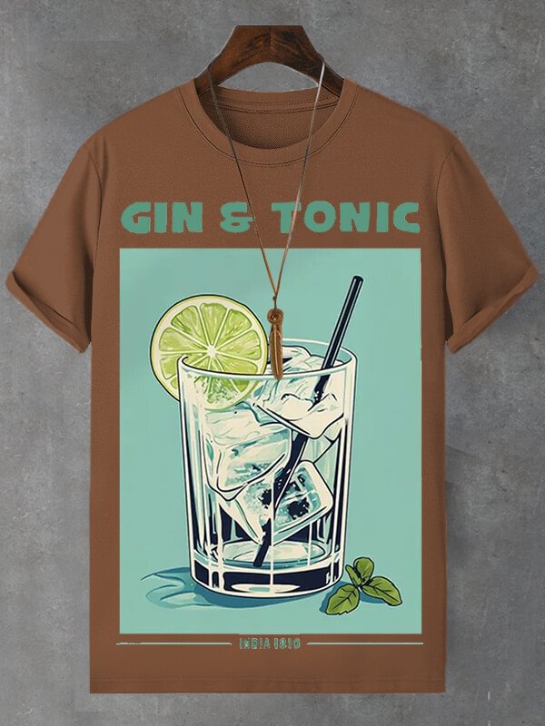Men's Gin And Tonic Illustration Print Cotton Casual T-Shirt