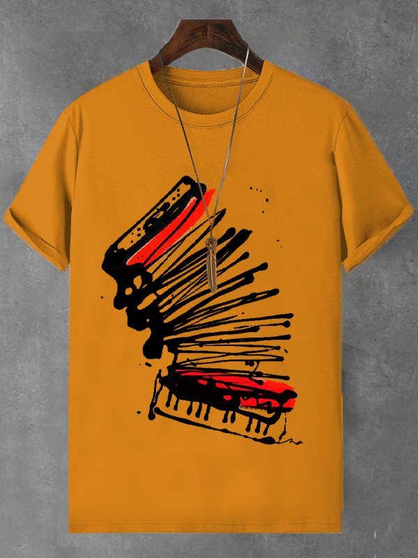 Men's Accordion Painting Graphic Print Cotton Casual T-Shirt