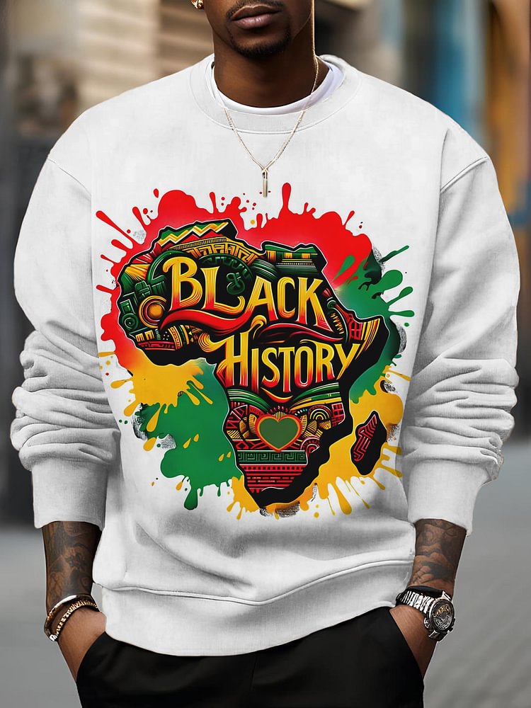 Men's Black History Month Africa Map Print Casual Sweatshirt