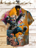 Men's Dancing Cat Hip Hop Street Graffiti Art Print Casual Shirt