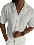 Men's Solid Color Lapel Collar Casual Short Sleeve Shirt
