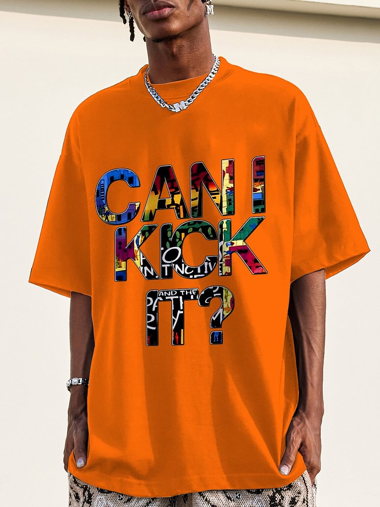 Men's Can I Kick It Graphic Print Cotton Casual T-Shirt