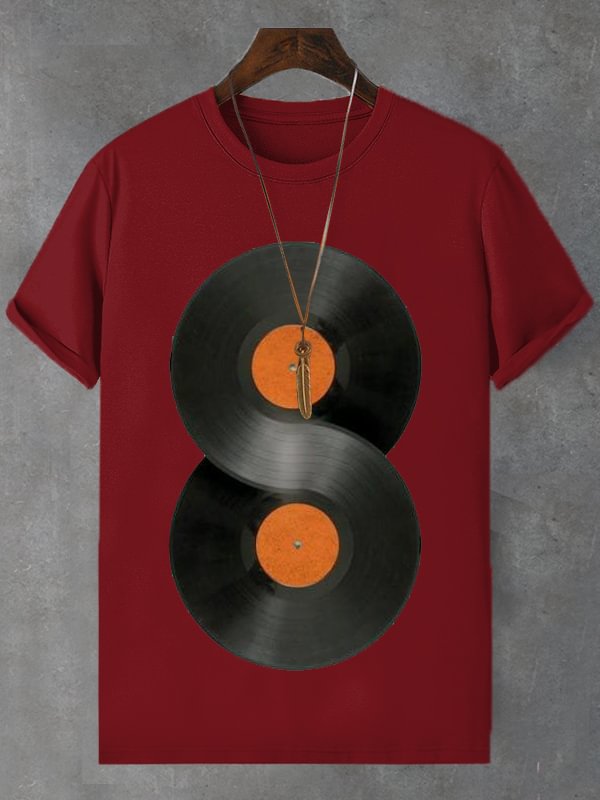 Men's Unlimited Vinyl Record Music Print Cotton Casual T-Shirt