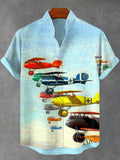 Men's Vintage Cartoon Airplane Print Short Sleeve Shirt