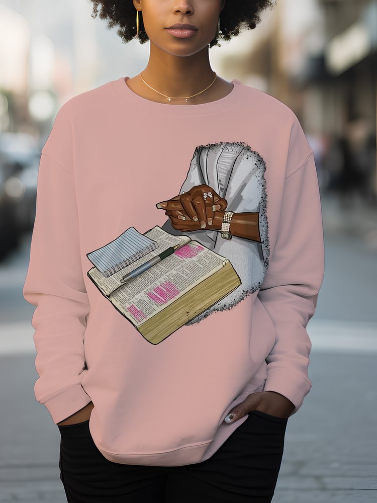 Women's Reading Lover Art Print Cotton Long Sleeve T-Shirt Thin Sweatshirt