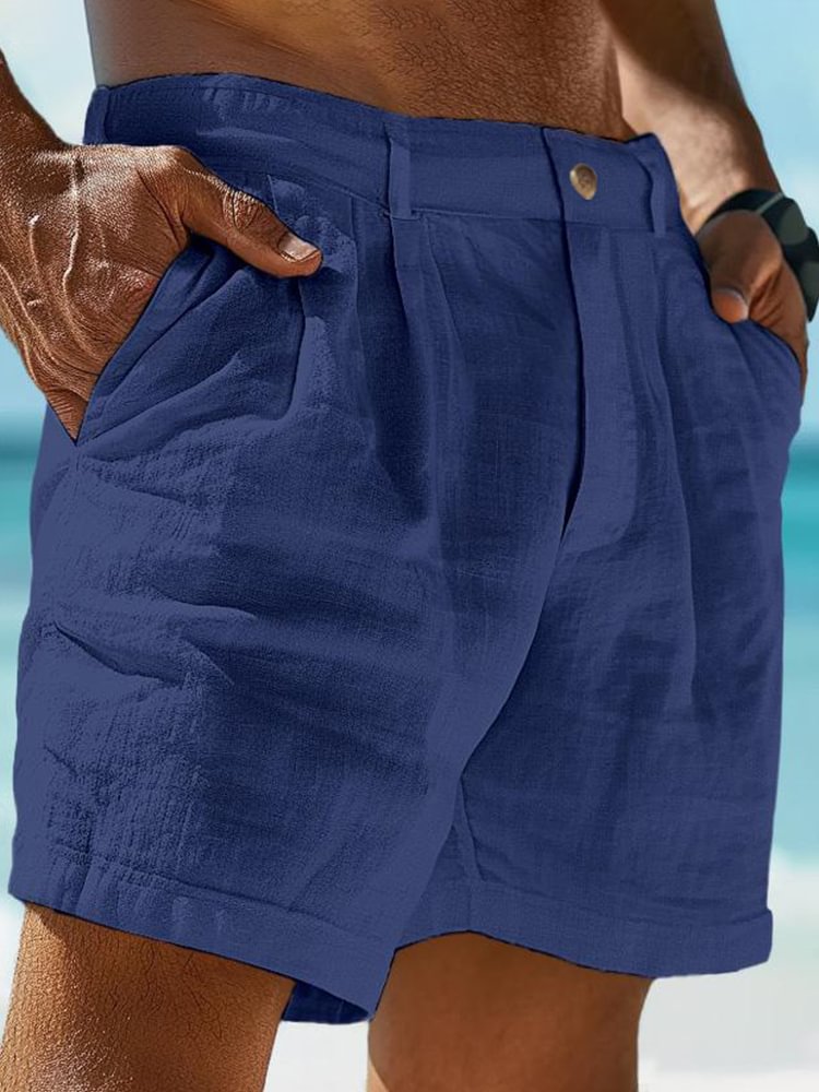 Men's Slant Pockets Cotton And Linen Holiday Beach Shorts