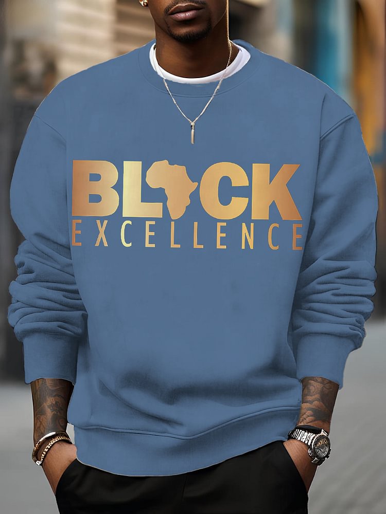 Men's Slogan Black Map Excellence Print Cotton Casual Sweatshirt