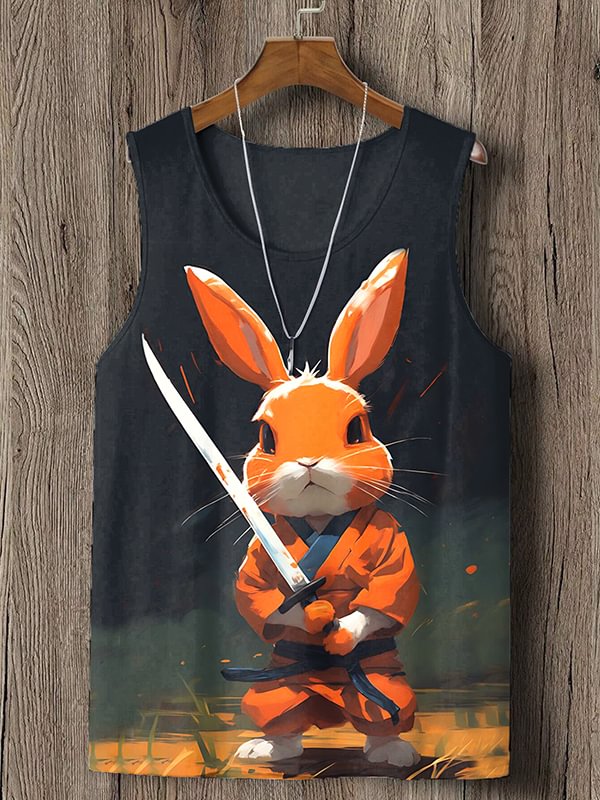 Men's Funny Rabbit Warrior Easter Art Graphic Print Tank Top