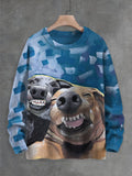 Men's Funny Art Dog Print Knit Sweatshirt