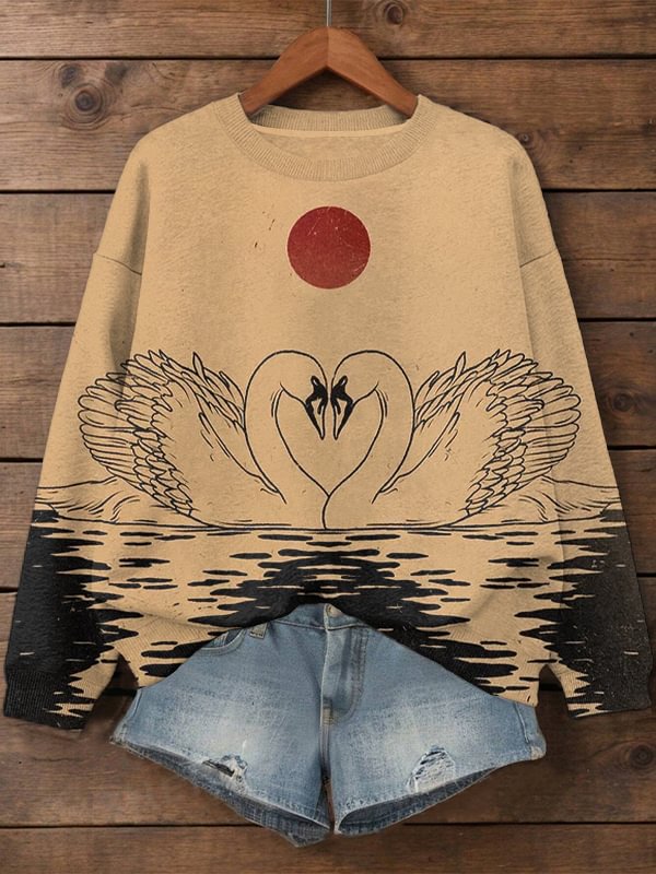Women's Valentine's Day Swan Love Print Casual Sweatshirt