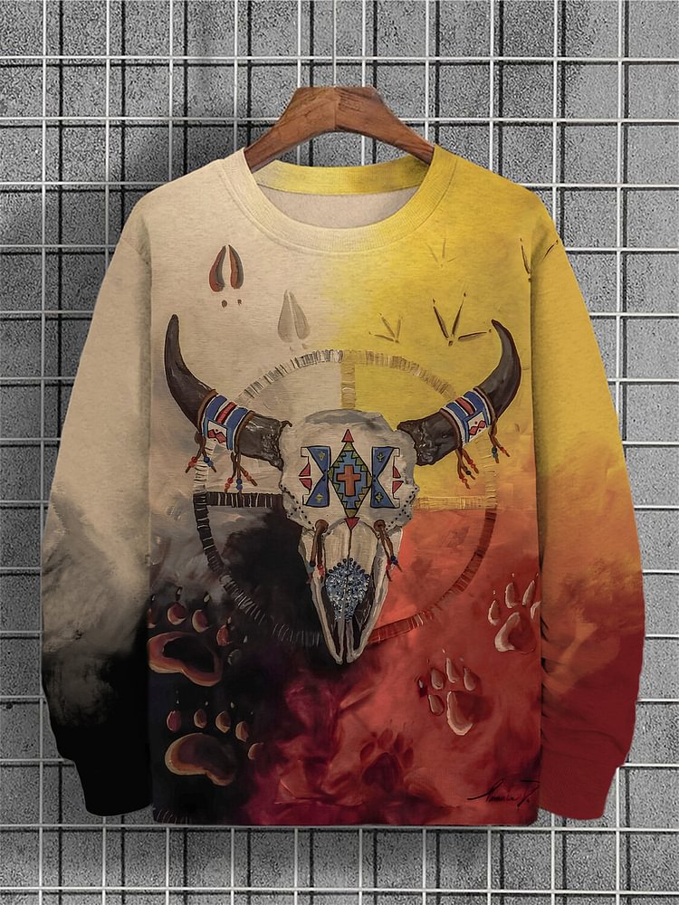 Men's Dark Tribal Graffiti Ox Skull Art Print Casual Sweatshirt