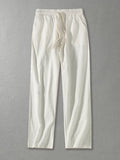 Men's Drawstring Elastic Waist Pocket Cotton Linen Casual Wide Leg Pants