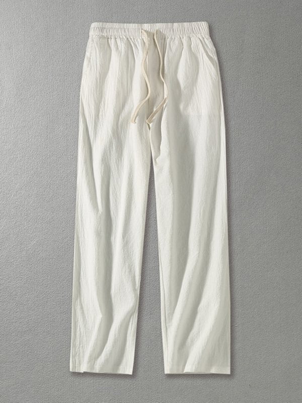Men's Drawstring Elastic Waist Pocket Cotton Linen Casual Wide Leg Pants