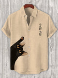 Men's Cat Says Hello Japanese Art Print Casual Shirt