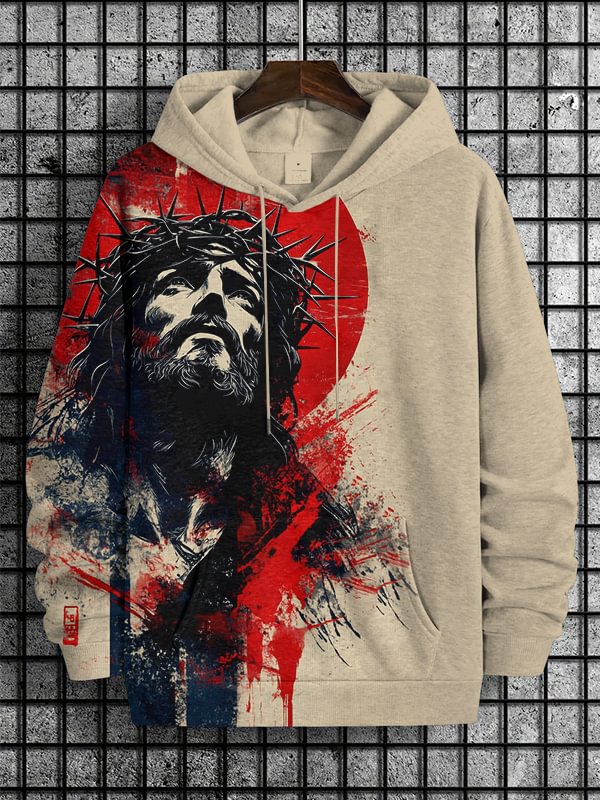 Men's Jesus Art Print Hooded Sweatshirt