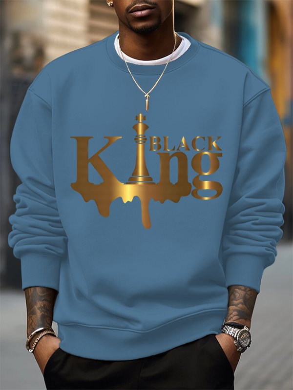 Men's Black King Print Cotton Casual Sweatshirt