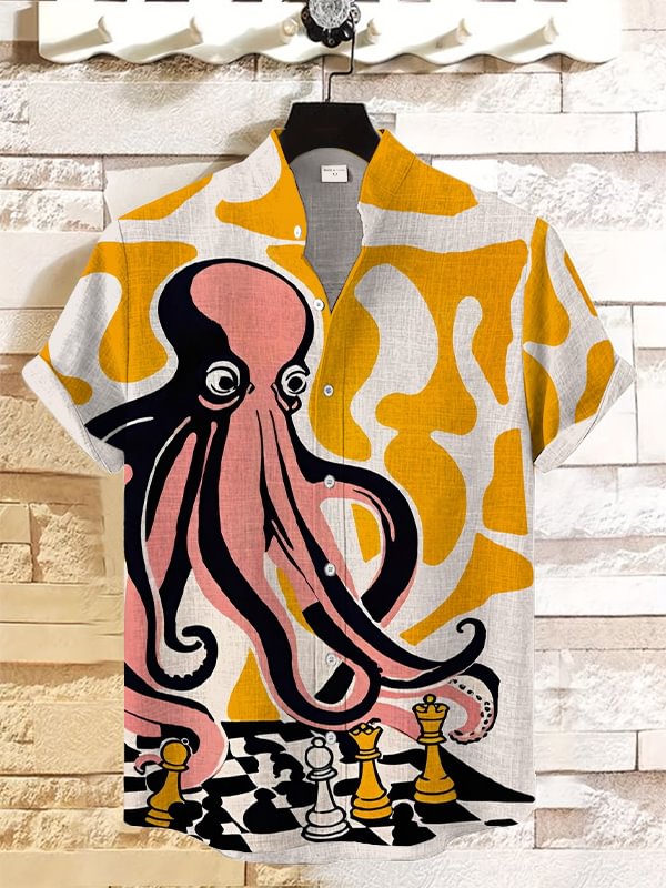 Men's Octopus Playing Chess Print Shirt