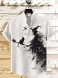 Men's Witch and Black Cat Riding Broom Print Shirt