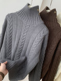 Women's Solid Color Retro High Neck Buttons Knit Pullover Sweater
