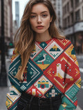 Women's Cartoon Seaside Animal Pattern Art Print Knit Sweatshirt