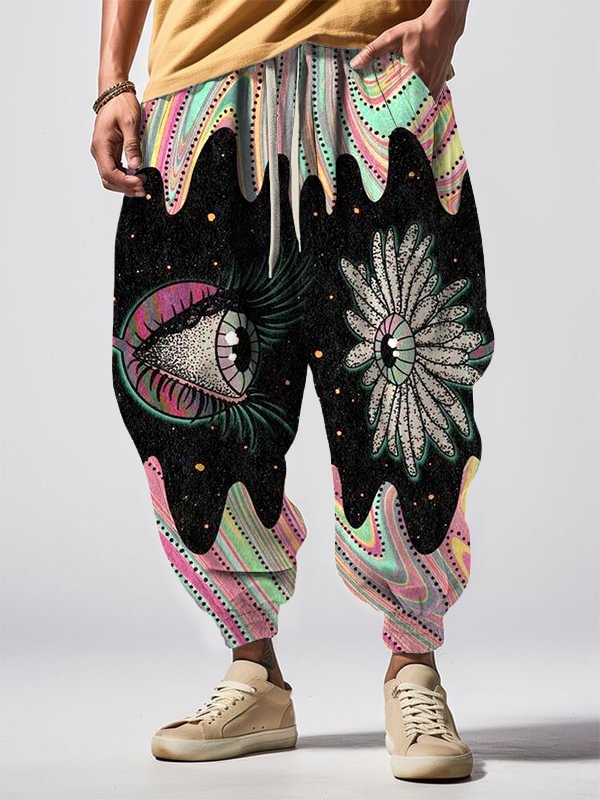 Men's Strange Flytrap Eye And Flower Eye Vintage Art Print Loose Drawstring Waist Sweatpants