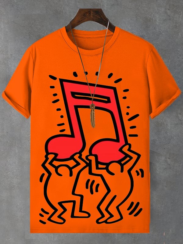Men's Man Holding Musical Note Print Cotton Casual T-Shirt