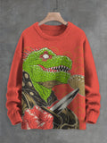 Men's Dinosaurs Eat Dumplings Art Print Knit Sweatshirt