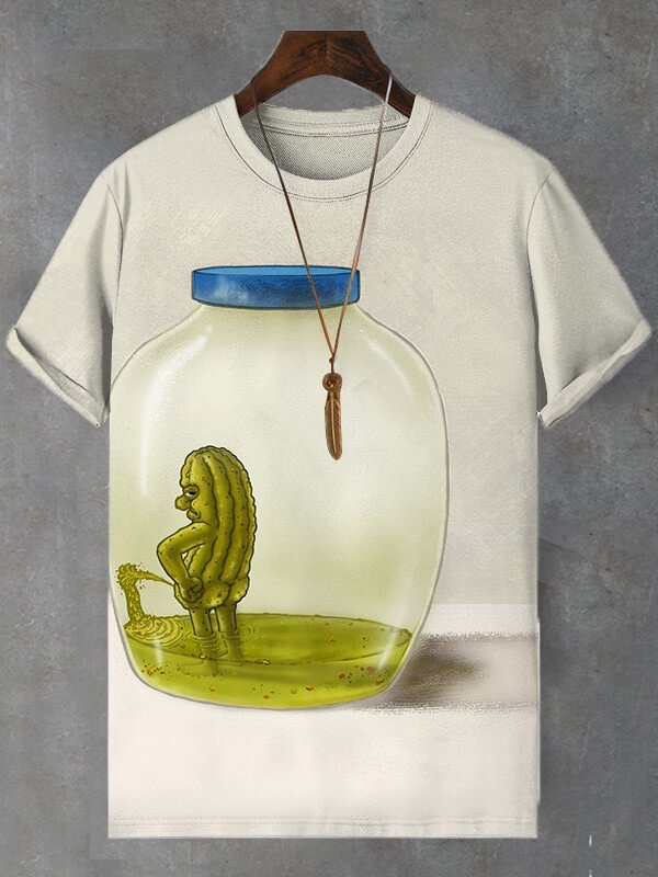 Men's Funny Canned Pickle Graphic Print Casual T-Shirt