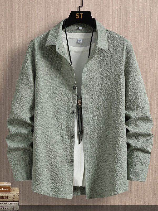Men's Business Casual Turndown Collar Solid Color Shirt