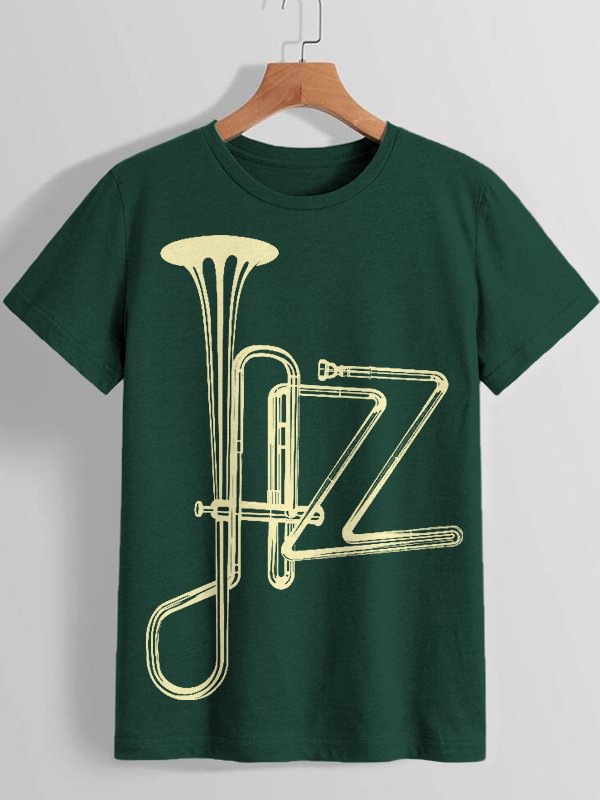 Women's Jazz Orchestral Instrument Abstract Art Print Cotton Casual T-Shirt