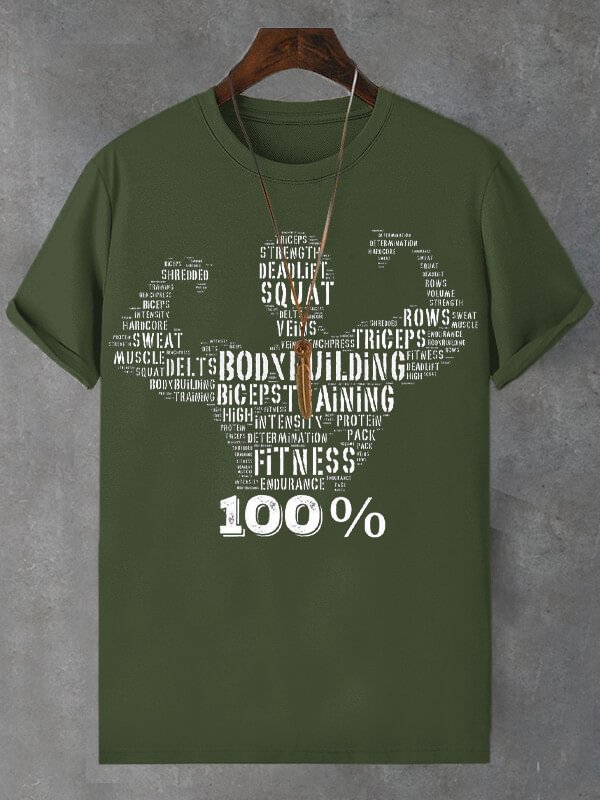 Men's Body Buiding Fitness Print Cotton Casual T-Shirt