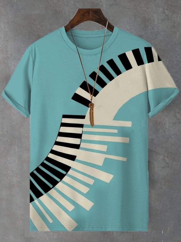 Men's Wave Piano Modern Color Matching Art Print T-Shirt