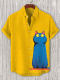 Men's Funny Cute Cat Art Graphic Print Short Sleeve Shirt
