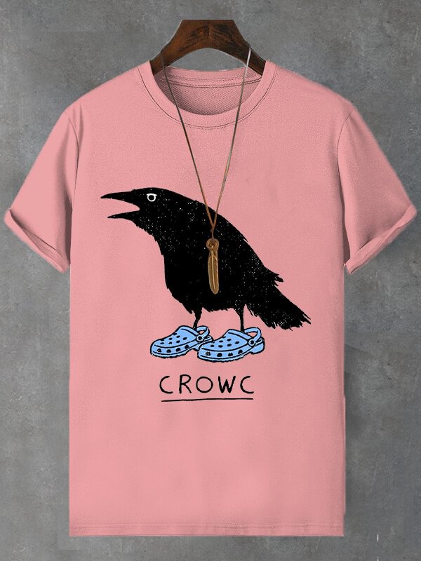 Men's Halloween Crow Wearing Hole Shoes Print Cotton Casual T-Shirt