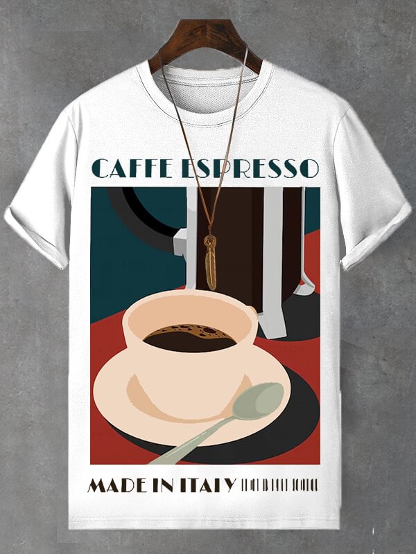 Men's Coffee Espresso Made In Italy Illustration Print Cotton Casual T-Shirt