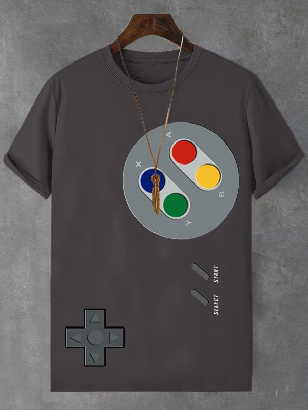 Men's Retro Fun Game Graphic Print Cotton Casual T-Shirt