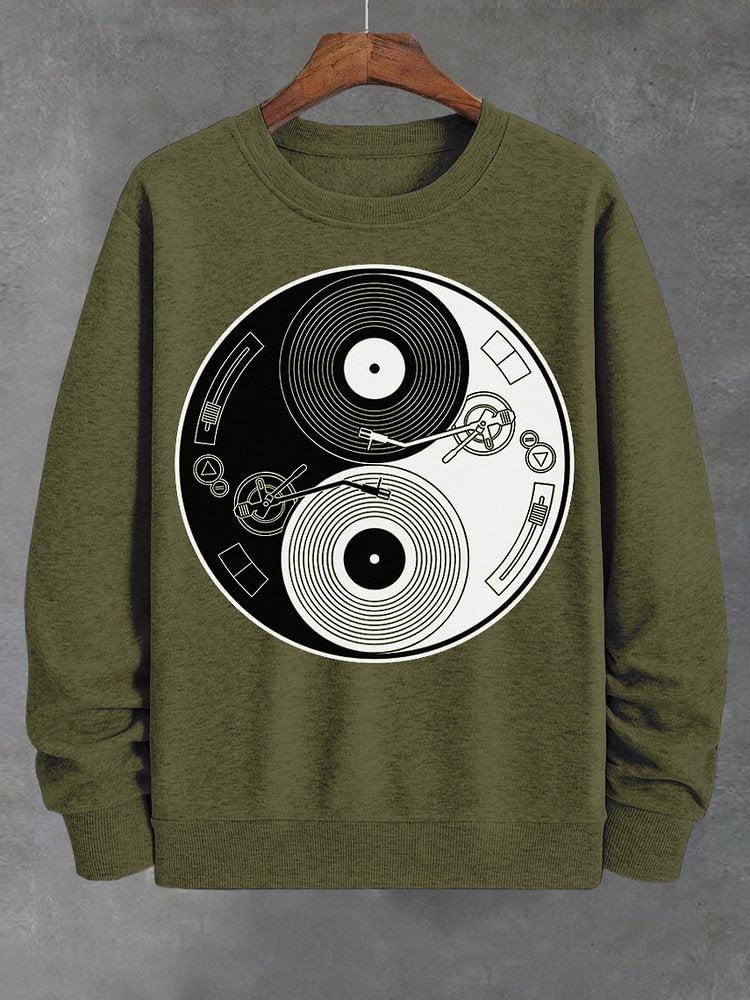 Men's Yin Yang Vinyl Record Graphic Print Cotton Casual Sweatshirt