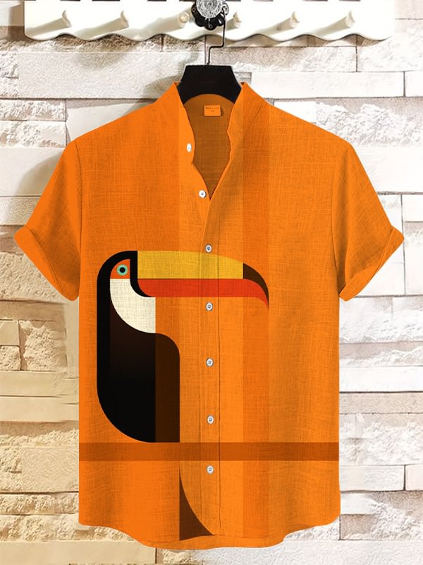 Men's Toucan In The Trees Art Print Linen Blend Shirt