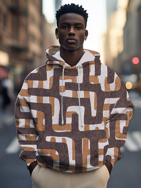 Men's Abstract Geometric All Over Print Casual Hoodie
