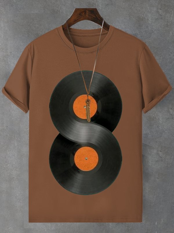Men's Unlimited Vinyl Record Music Print Cotton Casual T-Shirt