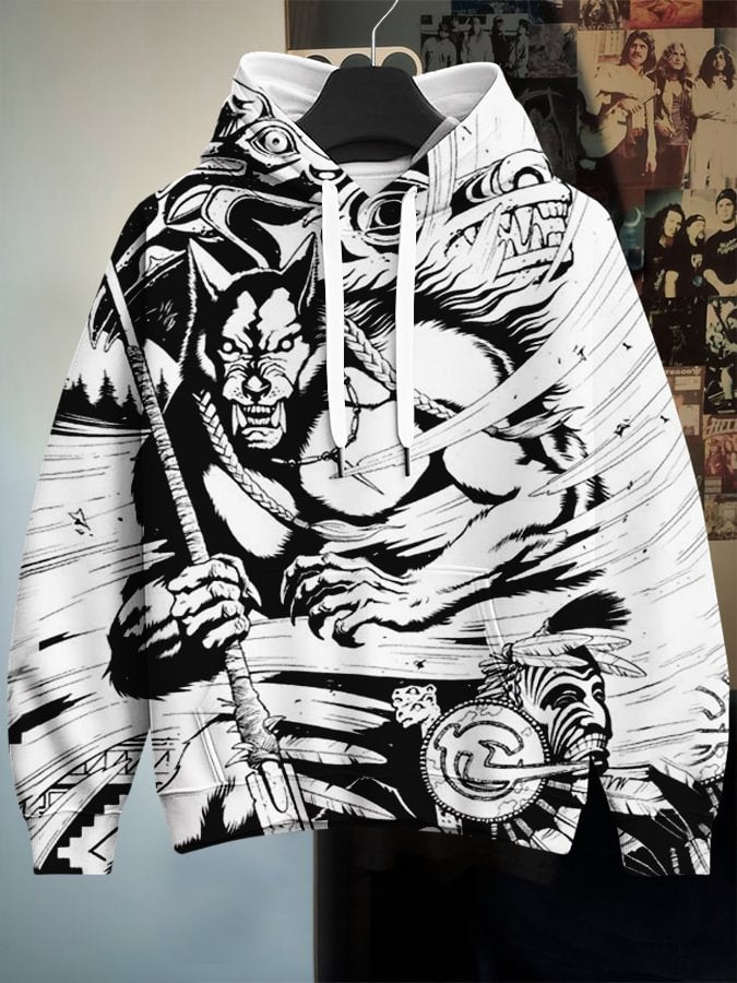 Men's Werewolf Dark Art Comics Print Casual Hoodie