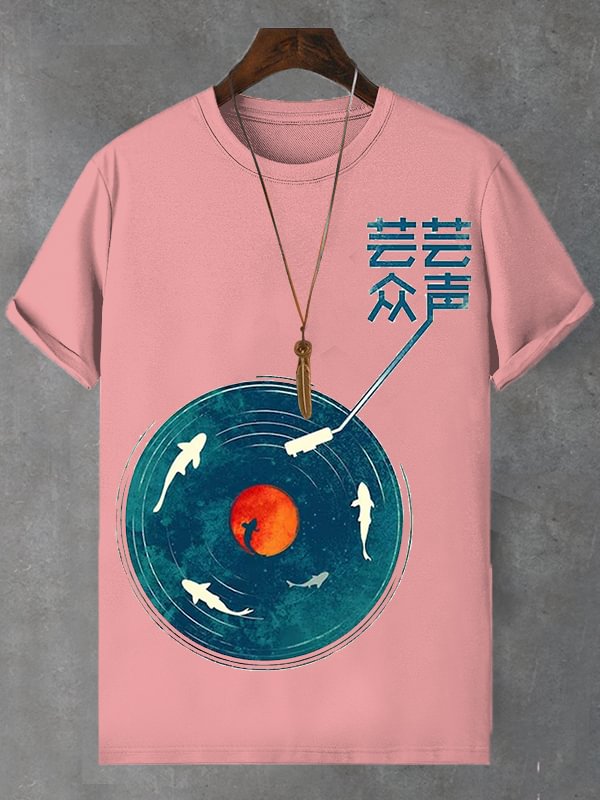 Men's Vinyl Record Player Art Print Cotton Casual T-Shirt