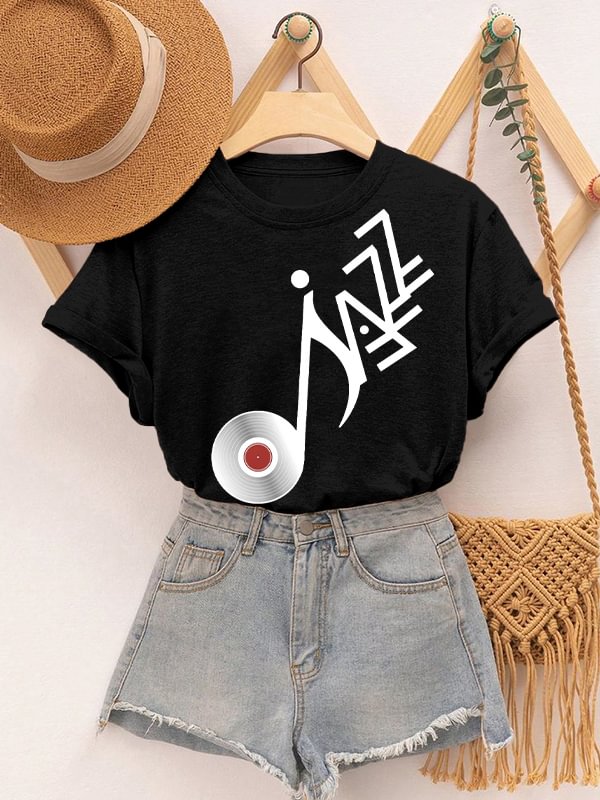 Women's Jazz Records Art Print Cotton Casual T-Shirt