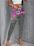 Women's Happy Birthday Sequin Pattern Print Leggings