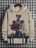 Men's Romantic Skeleton Holding Roses Art Print Hooded Sweatshirt