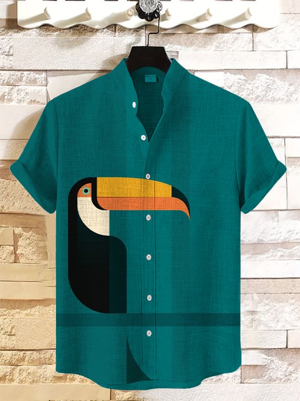 Men's Toucan In The Trees Art Print Linen Blend Shirt