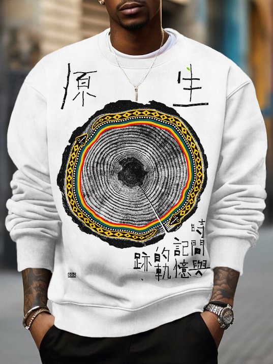 Men's Vintage Tree Growth Rings Pattern Print Casual Sweatshirt