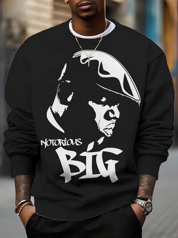 Men's Black Man Notorious Big Print Casual Sweatshirt