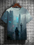 Men's Skyscraper Crowd Futuristic City Print Casual Short Sleeve T-Shirt